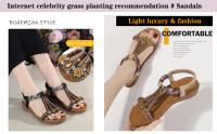 Sandalias con Tiras en T para Mujer, sandalias Planas con cuentasbohemias, comodas sandalias con Tiras elásticasen El Tobillo y Punta abierta para Mujer, Zapatos de Playa de Verano Para vestir - details 0