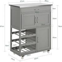 Carrito de Cocina Carrito de Servir con 3 Puertas y 1 Cajón Gris L67cmxH87cmxD38cm - details 2