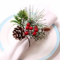 Anillos de Servilletas de Navidad y Accesorio de Mesa para 6 Piezas con Diseño de Brotes de Pino y Bayas en Estilo Rústico y Granja Material Plástico - details 5