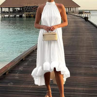 Nueva ropa de mujer europea y americana, color sólido, estilo de vacaciones sin mangas suelto, vestido largo en forma de A, ropa de viaje para mujer - details 4