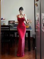 Camisola francesa con diamantes de imitación para chica picante, vestido de noche ligero de lujo de gama alta con cadera envuelta, vestido largo sin espalda para fiesta - details 6