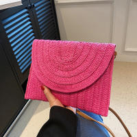 Bolso cruzado de hombro tejido de paja para mujer, bolso de mano de playa, bolsos de sobre hechos a mano informales de verano - details 15