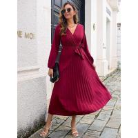 Elegante Vestido Largo Plisado de Color Sólido para Mujer Moda Otoño Primavera 2025 - details 3