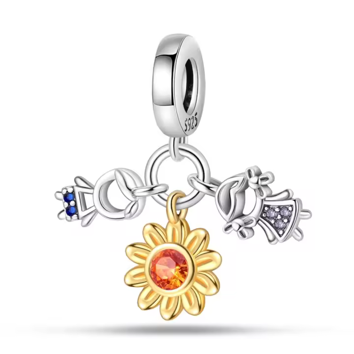 Colgante de Sol de Plata 925 para Niños y Niñas Adecuado para Joyería Collar con Cuentas de Zirconia Diseño Original de Pulsera - 1