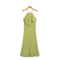 Ropa de mujer europea y americana temperamento de moda vestido versátil de satén de seda con tirantes verde y negro - details 4