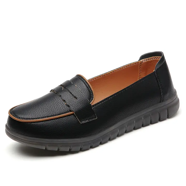 Mocasines de mujer informales en zapatos planos Zapatos náuticos de cuero suave elegantes y cómodos - 1