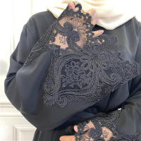 Vestido largo musulmán Abaya Jilbab para mujer, caftán de flores con cremallera de encaje, moda de Color sólido, Abayas de Dubai - details 26