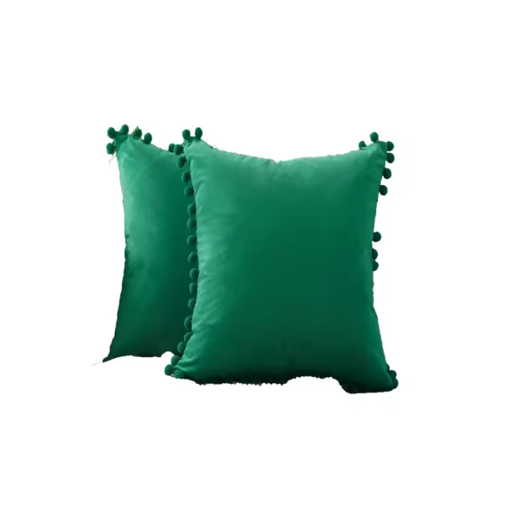 Almohadas de terciopelo con pompones, 2 piezas, Color sólido, funda de almohada decorativa para la cabeza, cojín de asiento de Navidad - 1