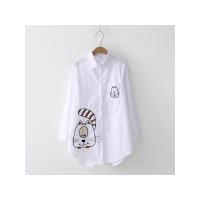 Blusa De Algodón Blanca Casual Para Mujer Cuello En V Con Botones Manga Larga Bordada Estilo Casual Blusa Transversal - details 5