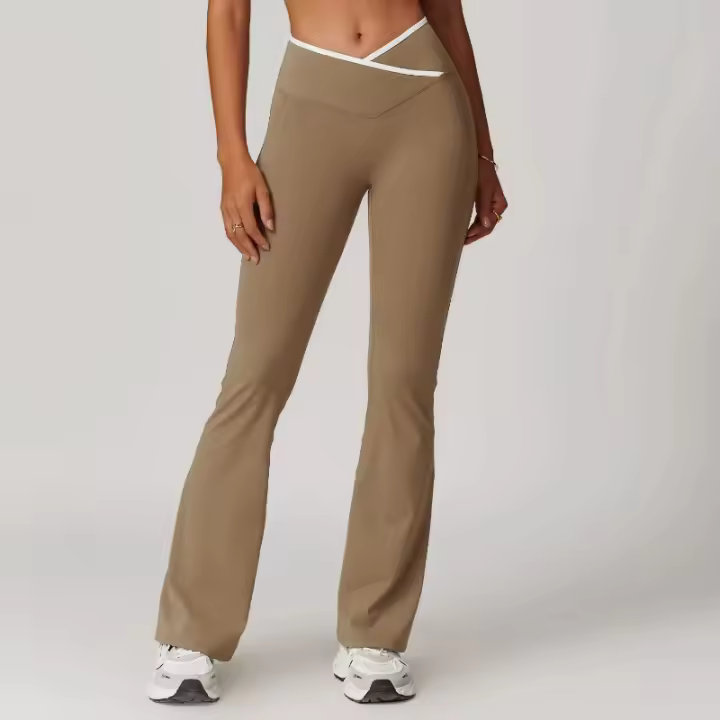 Leggings delanteros en forma de V con bloques de Color de cintura alta, pantalones de chándal adecuados para mujer, ropa deportiva para Fitness, ropa deportiva de moda - 1