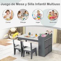 Juego de mesa de arte y actividades para niños, mesa de manualidades con 2 sillas, rollo de papel, estantes y 4 cestas de tela, para niños en la sala de juegos (gris) - details 5