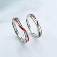 Anillo de pareja ajustable de plata pura con hilo rojo, alianzas de boda y anillos de promesa, regalo de San Valentín para mujer y hombre - details 2