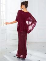 Largo con lentejuelas y mangas de murciélago, gasa, elegante vestido de noche elástico fiesta de graduación para mujer - details 6