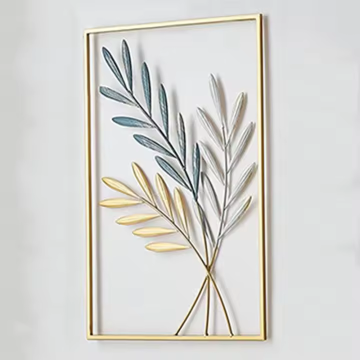 Decoración de pared nórdica para el hogar， colgante de pared de macramé， Metal redondo dorado， hoja de Ginkgo， pegatinas de pared， decoración decorativa de repisas de pared - 1