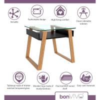 Mesita de Centro Rectangular, de Vidrio y Madera con Bandeja para Revistas, Mesa de Centro Baja para Salón y Oficina - details 22