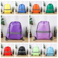 Mochila de gimnasio con cordón y rayas reflectantes, bolso de hombro deportivo de nailon impermeable de poliéster 210D, bolso de Fitness plegable portátil - details 1