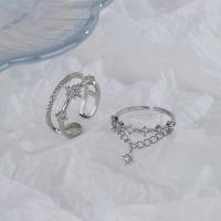 Anillos de doble estrella para mujer y niña, cadena de borlas de circón, anillo ajustable, accesorios de moda, regalo de joyería de Color dorado y plateado - details 2
