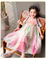 Vestido de princesa mejorado estilo Tang antiguo Hanfu con hombros descubiertos y nube de encaje bordado edición china de verano para niñas - details 19