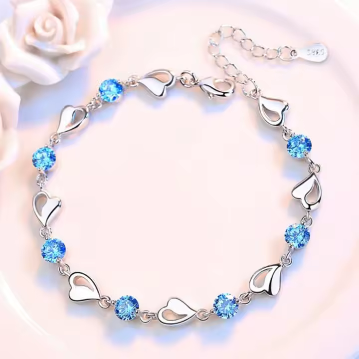 Pulsera de Plata Esterlina 925 Diseño Simple de Corazón de Zirconia Cúbica de Alta Calidad - 1