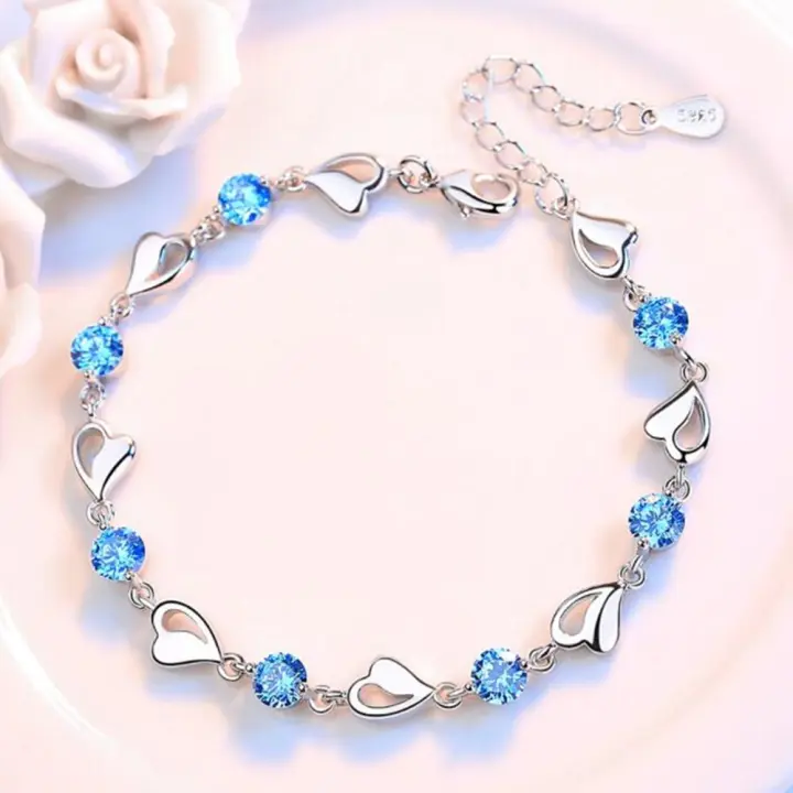 Pulsera de Plata Esterlina 925 Diseño Simple de Corazón de Zirconia Cúbica de Alta Calidad - 1