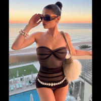 BUNO-body transparente sin tirantes para mujer, Top Sexy de doble cubierta con pliegues sólidos, ropa de club a la moda para playa, 2024 - details 3