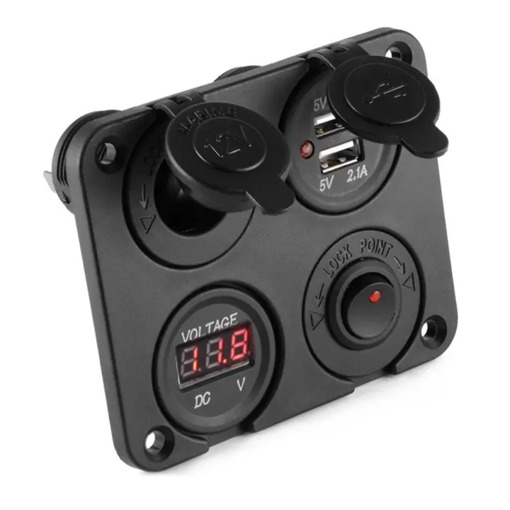 Cargador USB Doble para Coche Barco Panel de Interruptor de Voltímetro - 1