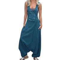 Mono de Manga Sin Aretes para Mujer Pantalones Harem con Bolsillo Lateral Ropa de Trabajo Suelta - details 13