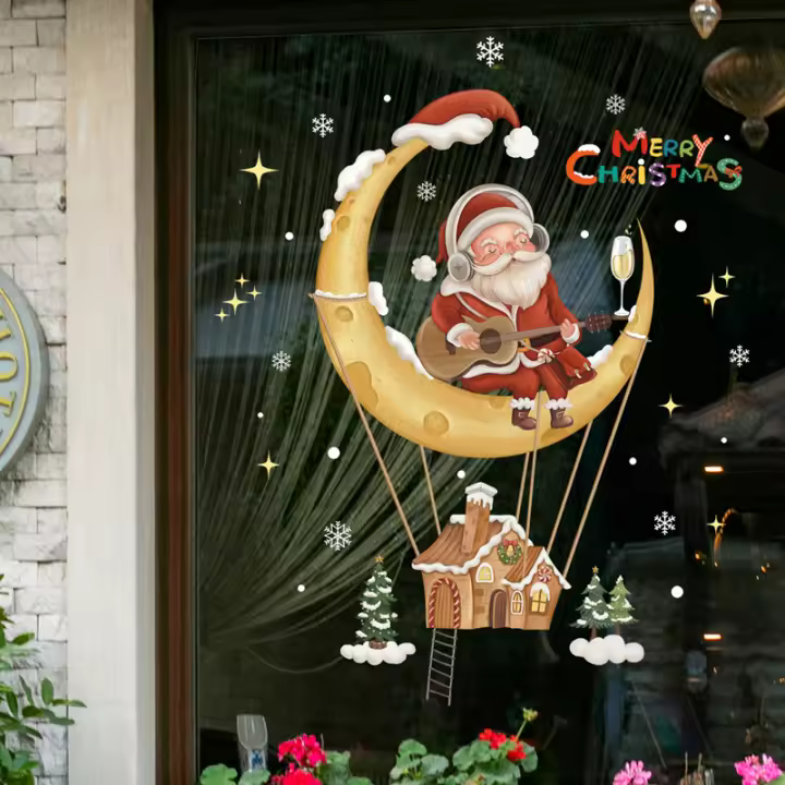 Pegatinas de Ventana de Navidad 2024 Santa Claus, Árbol de Navidad, Decoración de Fiesta - 1