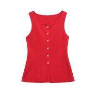 TRZA-Chaleco de punto para mujer con botones dorados, suéter sin mangas, cuello redondo, tops elegantes, chaleco de mujer, moda - details 2