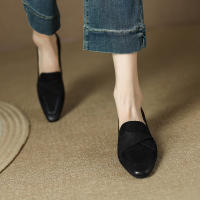 Zapatos pequeños de punta cuadrada estilo francés para mujer, tacón bajo, tacón grueso, zapatos pequeños de cuero - details 17