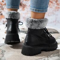 Women's Fashion Solid Color Fluffy Boots Lace Up Soft Sole Platform Warm Lined Boots Winter Round Toe Snow Boots - details 1