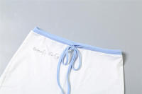 BUNO-Conjunto de 2 piezas con estampado de letras de gato extraño para mujer, Tops cortos ajustados con cuello Halter + pantalón acampanado elástico con cordón, trajes sencillos informales para vacaciones - details 10