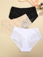 3 bragas de malla de colores sólidos, cómodas y transpirables, favorecedoras y elásticas, bragas sexys para mujer - details 3