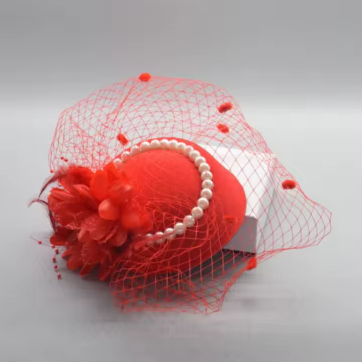 Exquisito tocado de novia de estilo francés, tocado de novia hecho a mano con flores y plumas de perlas, velo de novia elegante de lujo, Tiaras - 1