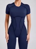 Ropa de Yoga de manga corta ajustada de Color sólido, pantalón largo Sexy con espalda descubierta, mono para entrenamiento de gimnasio, ropa deportiva de secado rápido de una pieza para Fitness - details 7