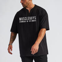 Summer Oversized Men's Fashion Confortable V-neck Cotton Plus Size Workout Fitness Bodybuilding Tshirt M-2XL - details 4