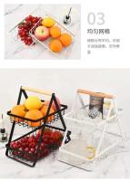 Cesta de frutas portátil de 2 capas, cesta de metal rectangular desmontable con mango de madera, organizador de cocina - details 8
