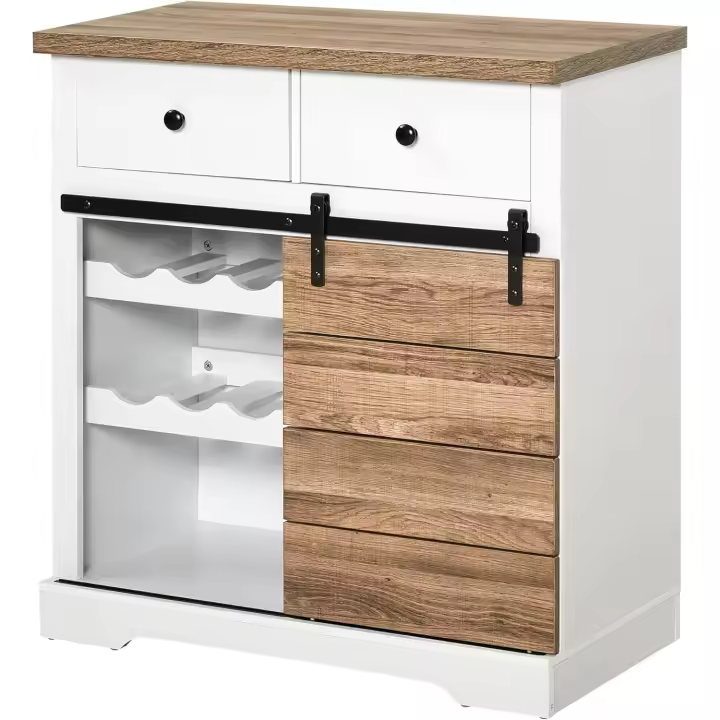 Mueble de Cocina Rústico Armario con Puerta Corredora y 2 Cajones para Botellas - 1
