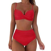 Conjunto de Bikini Sexy de dos piezas para mujer, ropa de playa Unicolor con realce, Tr de verano, Bikini Triangular, baño Ba de cintura, 2024 - details 20