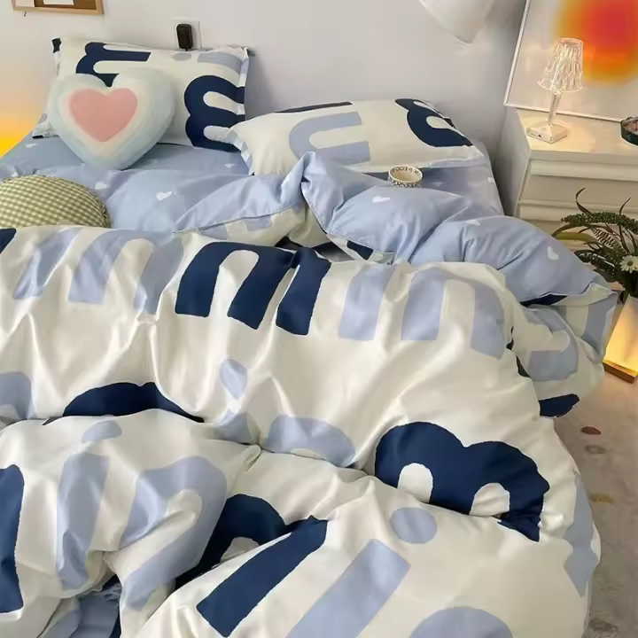 Juego de Ropa de Cama en Estilo Coreano Rosa Letras para Mujeres y Niñas Funda de Edredón Cubierta de Almohada de Tamaño Twin Full Queen Nordic - 1