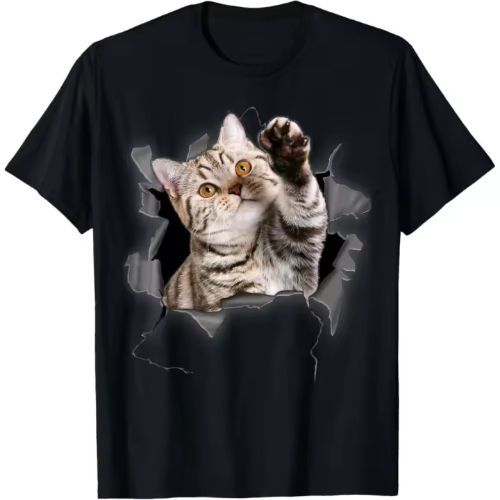 Linda camiseta divertida de tela rasgada para amantes de los gatos y mamá de gato - 1