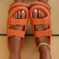 Zapatillas suaves con hebilla a la moda para mujer, sandalias deslizantes con plataforma de almohada para mujer, zapatilla de casa antideslizante Eva para parejas, novedad de verano 2023 - details 8