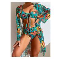 Traje de baño floral con estampado Conjunto de bikini para mujer Sujetador inalámbrico con almohadilla Top deportivo Blusa de manga larga Talla grande - details 12
