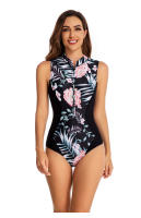 Monokini de tres baños para surf con estampado de cremallera y manga larga con protección UV para mujer - details 4
