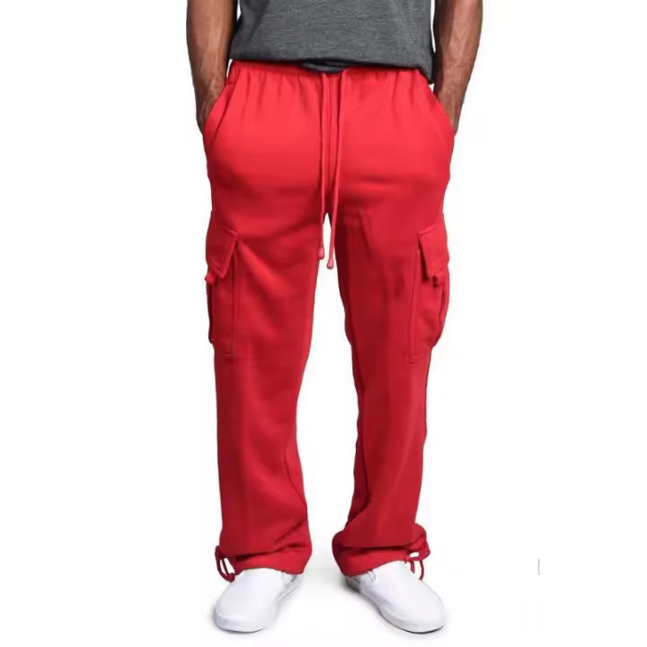 Pantalones deportivos sueltos para hombre, pantalones casuales con encaje, cintura elástica, bolsillo, color sólido - 1