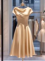 Vestido de satén ligero de lujo de manga corta con temperamento moderno y de alta gama, vestido adelgazante para el verano - details 2