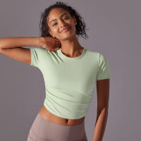 Hamidou-camisetas deportivas ajustadas de manga corta para mujer, Tops atléticos de color sólido para entrenamiento, gimnasio, correr, ropa deportiva - details 23