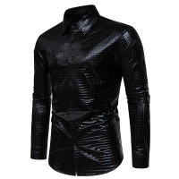 Camisa de Hombre con Estampado Cuadrado a la Moda para Primavera Manga Larga de Poliéster para Escenario Banqueta y Nightclub - details 8