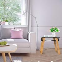 Mesita de Centro Rectangular, de Vidrio y Madera con Bandeja para Revistas, Mesa de Centro Baja para Salón y Oficina - details 20