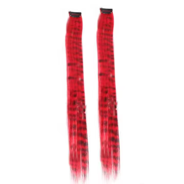 Extensiones de cabello de plumas de leopardo para mujer, pieza de cabello colorida de arcoíris sin costuras, una tarjeta, pelo falso, peluca teñida para colgar en la oreja, 2 uds. - 1